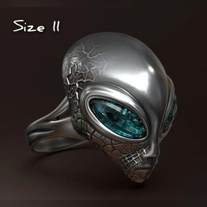 Unique alien face ring with CZs, sz.11